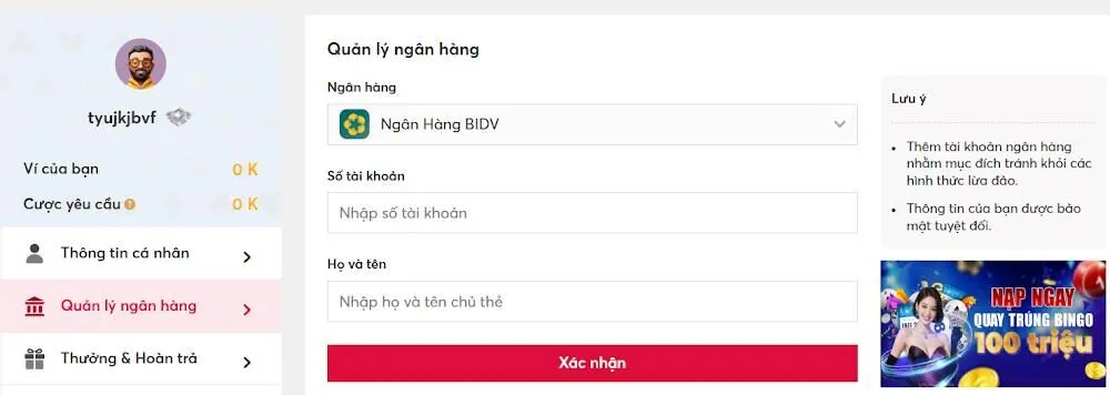  Kiểm tra giao dịch rút tiền 6886Win