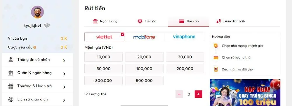 Kiểm tra số dư trước khi rút tiền 6886Win